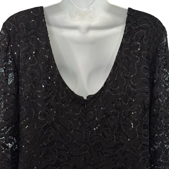 Marina Black Sequin Sheer Long Sleeve V-Neck Low Back Dress size 14 NEW Tags - Picture 9 of 12